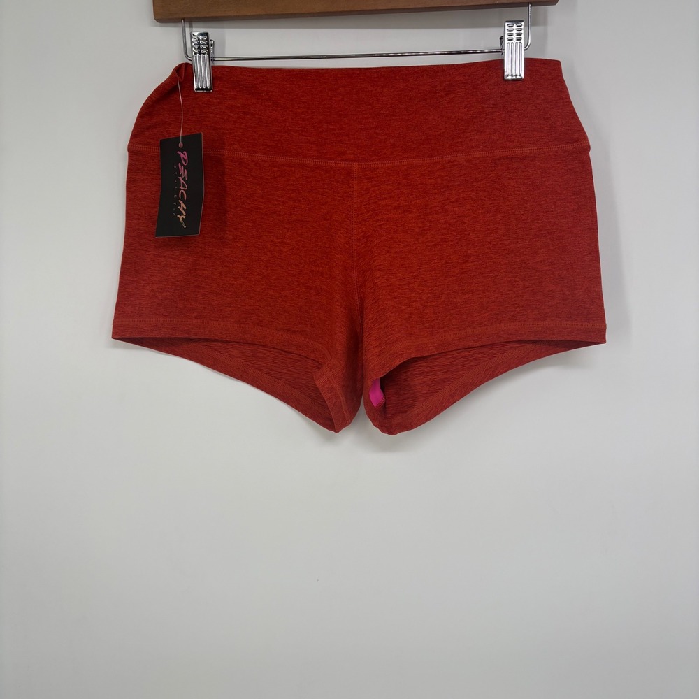 Peachy Athletic Peachy Fit High Waisted Yoga Shorts Rust Orange Heathered XL NWT